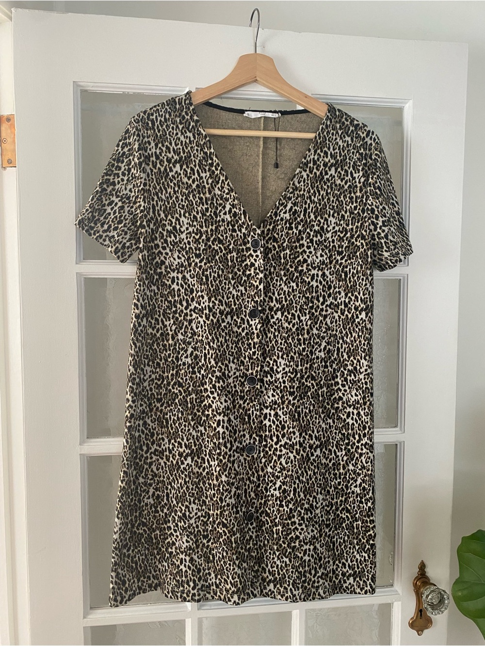 Mango Leopard-Pattern Button-Front Mini Dress - Brown, Black, Cream